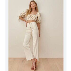 Reformation Lexi High Rise Wide Leg Jeans  Off White Cream Button Size 24